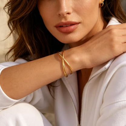 hotoo Gold Plated Bangle Bracelet for Women - style: Double-Strand Wrap