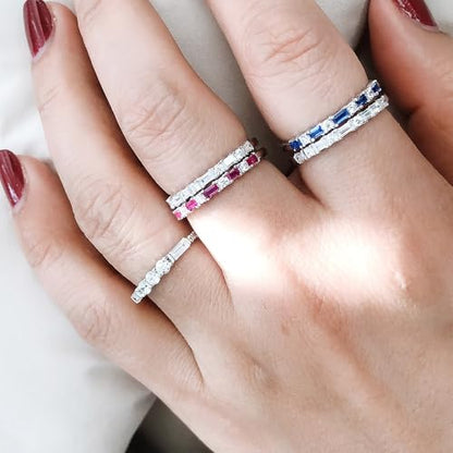 BERRICLE Sterling Silver CZ Art Deco Rings Half Eternity Ring for Women, Cubic Zirconia - style: Harmony Baguette Bliss