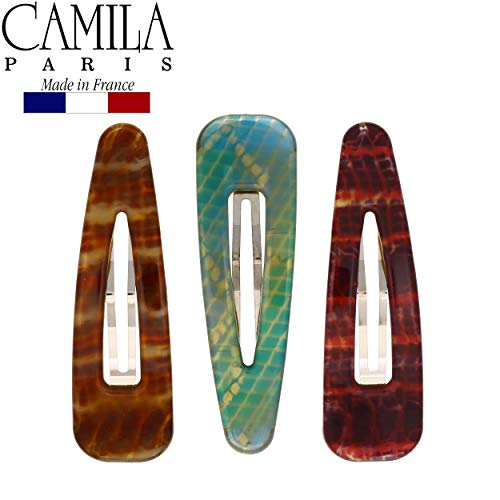Camila Paris CP2931 French Hair Barrettes Clips, Snap Hair Slides Clic Clac for Women, Styling Girls Side Slide-in Metal Snap Pin Hair Accessories for Women. Strong Hold, No Slip Grip, Made in France - color: 3PK Snake 3.25"