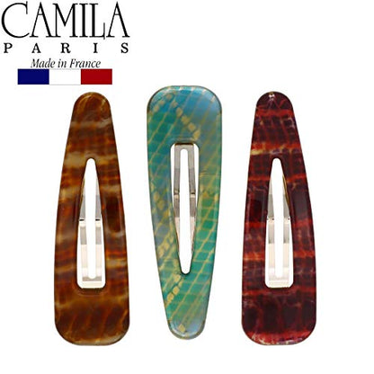 Camila Paris CP2931 French Hair Barrettes Clips, Snap Hair Slides Clic Clac for Women, Styling Girls Side Slide-in Metal Snap Pin Hair Accessories for Women. Strong Hold, No Slip Grip, Made in France - color: 3PK Snake 3.25"