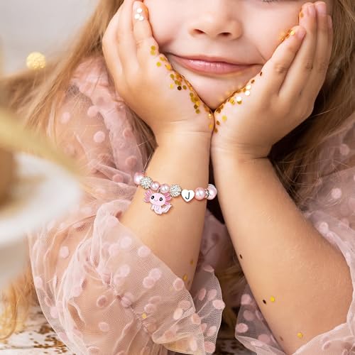Ritach Graduation Gift fo Her - Cute Axolotl Heart Initial Bracelet CZ Rhinestone Beads and Pink White Pearl Bracelets for Girls Teen Kids Axolotl Graduation Gift for Her Girls Kids Axolotl Lovers - style: M