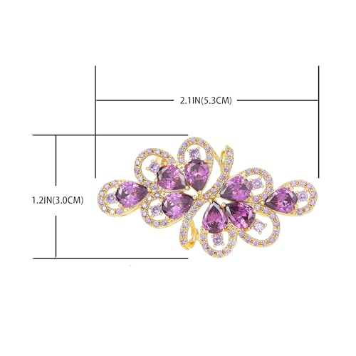 YOQUCOL Cubic Zirconia Crystal Rhinestone Wedding Brooch Pin for Women Brides Jewelry - color: A-Gold Purple