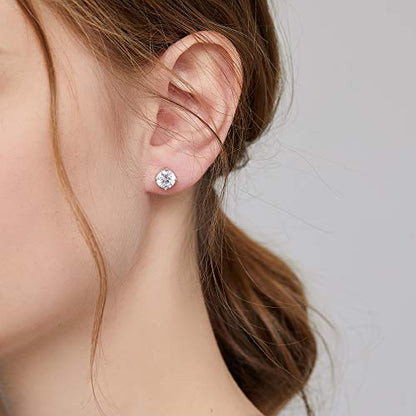 Stud Earrings with Screw Back, 925 Sterling Silver Cubic Zirconia Round Cut/Square Cut Stud Earrings for Women and Men, Long & Thick Post, 4MM-8MM - color: A-Round-Silver, size: 8MM