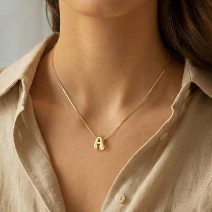 Bubble Gold Initial Necklaces for Women,14K Gold Plated A-Z Initial Necklaces for Women, Chunky balloon letter name Pendant Necklace Fashion Jewelry Gifts - color: A, style: Gold