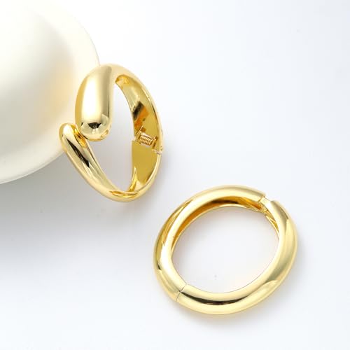 2pcs Gold Bangle Bracelets for Women, Trendy Hinged Cuff Open Wide Chunky Gold Bracelet Stack Arm Cuff Jewelry for Women - color: D-Gold Bangle