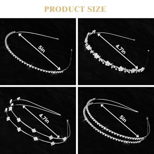 4 Pcs Rhinestone Headbands, Bridal Wedding Headband, Crystal Flower Girl Headpiece, Goddess Leaves Crown Metal Hair Band, Fairy Hair Accessories for Women, Prom Tiaras for Birthday Party - color: Silver
