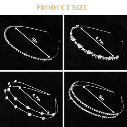 4 Pcs Rhinestone Headbands, Bridal Wedding Headband, Crystal Flower Girl Headpiece, Goddess Leaves Crown Metal Hair Band, Fairy Hair Accessories for Women, Prom Tiaras for Birthday Party - color: Silver