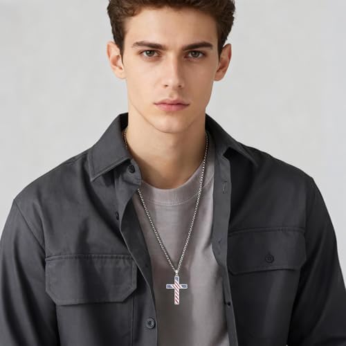 Cross Necklace for Men Women 925 Sterling Silver Cross Pendant Necklace Christian Religious Jewelry Gifts for Anniversary - color: 14-American Flag Cross