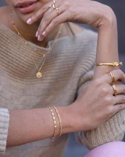 Moodear Gold Bracelets for Women, 2PCS Dainty 14K Gold Plated Link Chain | Waterproof Non Tarnish Jewelry, Adjustable Gold Plated Link & Bead Chain, Perfect for Daily Wear, Vacation Outfits & Gifts - color: gold-7