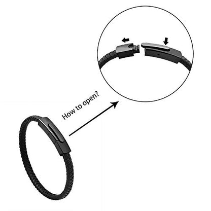 Geoffrey Beene Men's Braided Genuine Leather Fashion Bangle Bracelet with Stainless Steel Clasp - color: Black