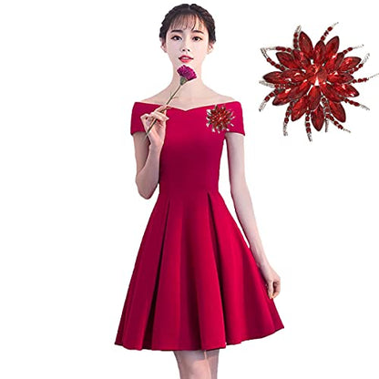 seven wolves Women's Austrian Crystal Brooch Wedding Flower Leaf Bouquet Brooch - color: 2-Red White