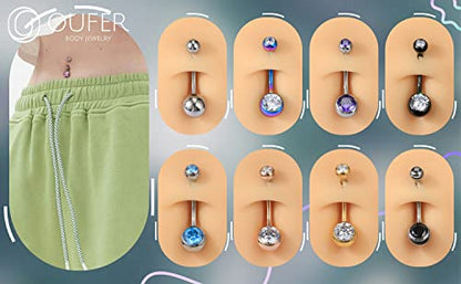 OUFER Titanium Belly Button Rings, Internally Threaded Belly Ring, Round CZ Navel Rings for Women Men - color: Pink, size: 1.6*14MM