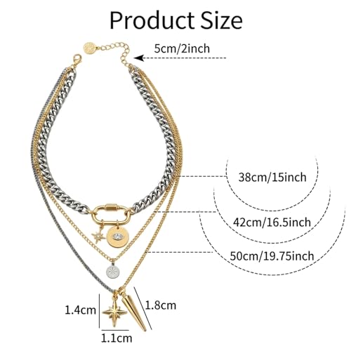 QCWN Gold Layered stacked Necklaces for women 3PS Chunky Statement Necklaces Stack Mixed Metal Charm Necklace for Women Trendy Coin Jewelry Gift for Her Gifts - style: Layered stack1