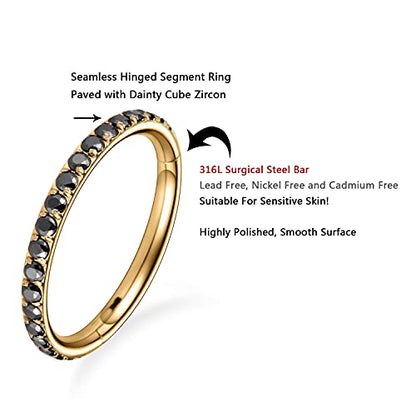 FUNLMO 20G 18G 16G 12G Nose Ring Hoop Conch Rook Daith Helix Tragus Piercing Jewelry 316L Surgical Steel Cartilage Earring Conch Hoop Earring Septum Jewelry Belly Lip Ring 5mm to 14mm - color: Gold-Black CZ, 1pc