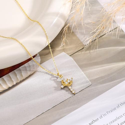 Carffordo 925 Sterling Silver Cross Necklace, Dainty Necklace for Women | Simple Small Cross Pendant Necklace, Sterling Silver/16K Gold Plated Non-Tarnish Faith Jewelry, Christian Religious Gifts - style: Gold Crown Cross