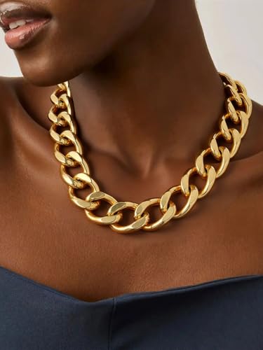 ChainsPro Cuban Link Chain for Women,Stainless Steel Chunky Necklace Silver/Gold Plated Thick Chain Choker, 12/16/20 mm Width,18" and 20" Punk Hip Hop Trendy Non Tarnish Jewelry Gifts - color: Gold Plated, style: 20mm-20"
