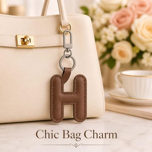 Initial Letter Keychain,Stainless Steel,Colorful Faux Leather Keyring for Backpack,Purse,Car Keys,Gift for Men Women - color: H