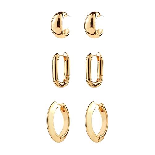 ALLHOLA 14K Gold Plated Hoop Earrings for Women, Hypoallergenic Chunky Gold Plating Hoop Earrings Multipack, Lightweight Twisted Huggie Hoops Earring Set Jewelry for Gifts - color: C-3 gold hoops