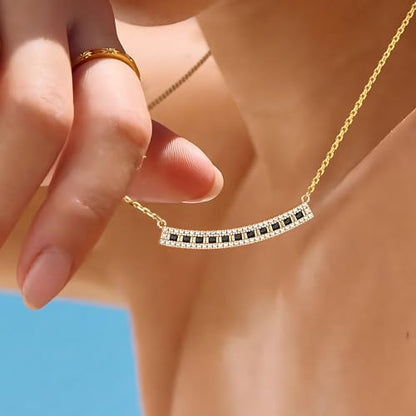 Fettero Dainty 14K Gold Plated Cubic Zirconia Necklaces for Women, Simple Bar Pendant Necklace, Mix-color Rainbow Jewelry Gold Necklace for Women Trendy Gifts - style: Smile Bar