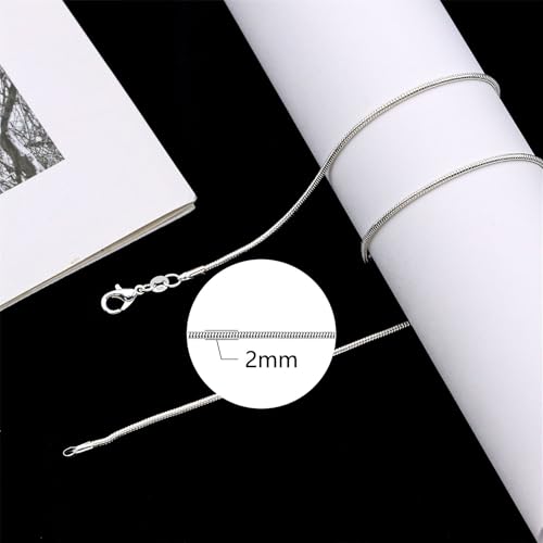 925 Sterling Silver Chain Necklace for Women 16-24 Inch Silver Jewelry Gift - size: 20 Inch, style: Round Snake Chain 2mm