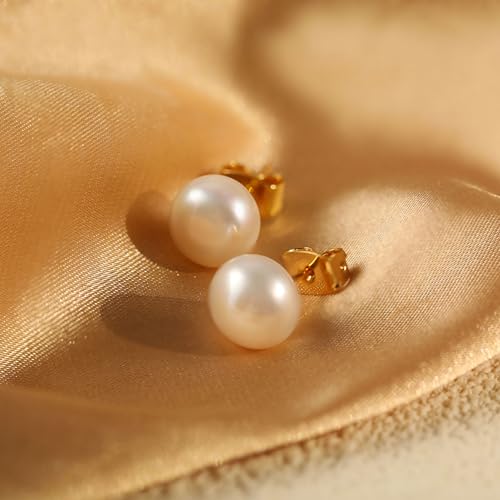 WFYOU Pearl Earrings for Women 925 Sterling Silver Stud Earring | 14K Gold Plated Hypoallergenic Stud Earrings, White Diamond Dainty Bridal Earring, Trendy Jewelry, Wedding Party Gifts - color: Gold A, size: 9mm