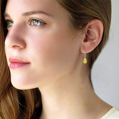 Austrian Crystal Teardrop Drop Earrings for Women, French Hook | 925 Sterling Silver Hook, Crystal Dangle Earrings, Sparkly Teardrop Stone, Lightweight Feel, Day-To-Evening Wear - color: Yellow