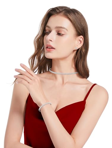 GZWHD Wedding Jewelry Sets for Bride Bridesmaid Women Cubic Zirconia Necklace Earrings Bracelet Set Gift for Mother Friend Wife Daughter Sister Party Prom Jewelry - color: Necklace D-4mm