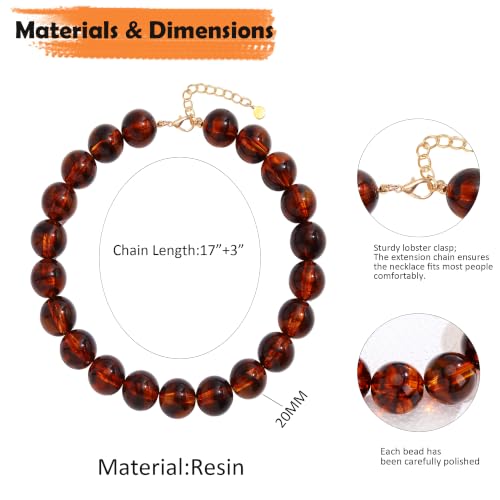 Chunky Necklaces for Women Trendy 20MM Large Resin Beaded Necklace Bold Statement Chunky Choker Necklace Boho Beads Summer Beach Jewelry - color: Oversized Bead Necklace-Amber