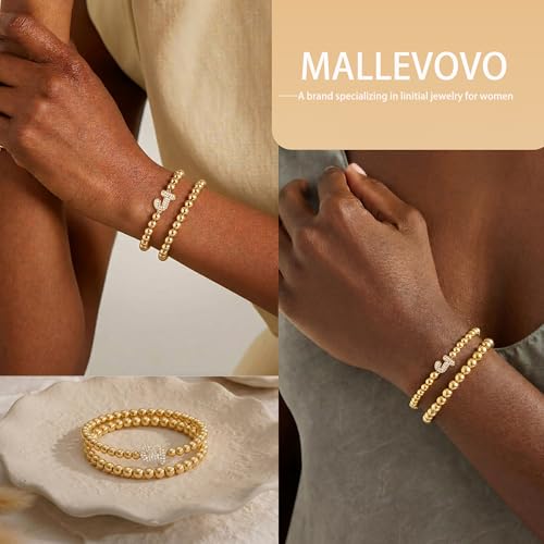 Initial Stack Bracelet Set for Women Trendy 14K Gold Plated Beaded Stackable Stacking Stretch Name Bracelets Dainty Friendship Waterproof Charm Cute Birthday Jewelry Gifts for Women - color: Initial J