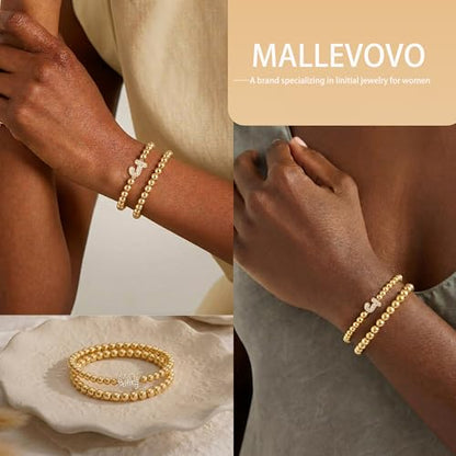Initial Stack Bracelet Set for Women Trendy 14K Gold Plated Beaded Stackable Stacking Stretch Name Bracelets Dainty Friendship Waterproof Charm Cute Birthday Jewelry Gifts for Women - color: Initial J