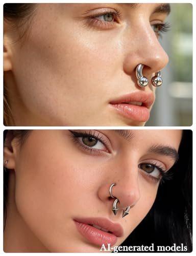 20G-00G Septum Rings horseshoes Nose Rings Hoops 316L Surgical Steel Snake Bites Lip Nipple Ring Cartilage Tragus Helix Rook Conch Daith Earrings Pa Piercing Jewelry for Women Men - style: 0G(8.0mm)-Dia:16mm