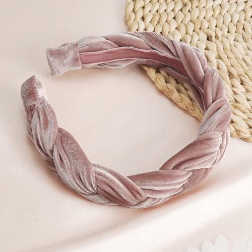 Madison Tyler Thick Headbands for Women | Pink Velvet Braided Cute Handmade Makeup Hair Band for Girls Thin Hair | Skincare and Boho Spring Headband for Washing Face - color: Pink Velvet Headbands