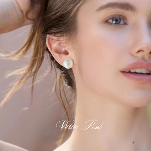 Trendy Big Simulated Pearl Earrings for Women, 925 Sterling Silver Post 14/12MM Oversized Large Pearl Studs Bride Bridesmaid Prom Wedding Earrings Jewelry Gifts - color: White, size: 12MM