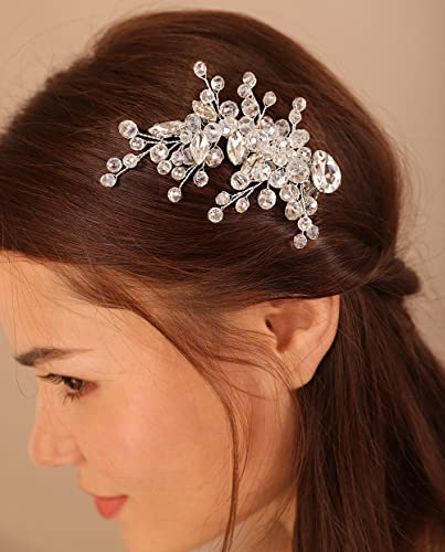 Xerling Silver Crystal Hair Clips for Brides Wedding Bling Rhinestone Headpiece Bridal Hair Accessories for Flower Girls Hair Barrettes (Silver) - color: Silver