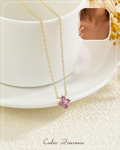 ZHESHY Birthstone Gold Necklaces for Women Dainty 14K Gold Plated Necklace | Simple Non Tarnish Diamond Cubic Zirconia Pendant Necklaces Women Gold Trendy Jewelry Bridesmaid Birthday Gifts - color: Magenta July