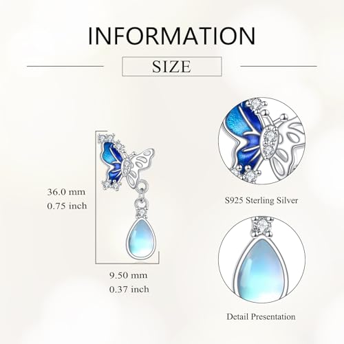 POPLYKE Dragonfly Butterfly Hummingbird Sunflower Earrings 925 Sterling Silver Abalone Shell Moonstone Leverback Earrings Jewelry - style: Moonstone Butterfly