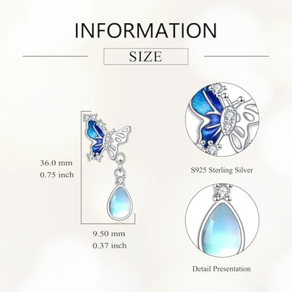 POPLYKE Dragonfly Butterfly Hummingbird Sunflower Earrings 925 Sterling Silver Abalone Shell Moonstone Leverback Earrings Jewelry - style: Moonstone Butterfly