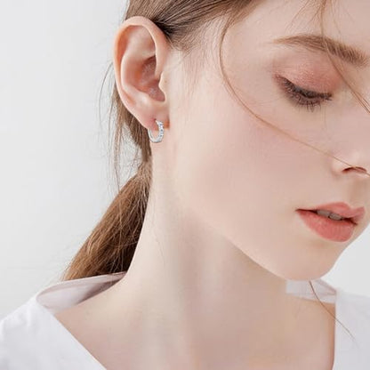 Sterling Silver Hoop Earrings for Women, Dainty Small Huggie Hoop Earrings | Hypoallergenic Daisy Color Cubic Zirconia Flower Hoops Earring Jewellery Gifts for Ladies Birthday Wedding, 12mm Hoop - color: Sapphire