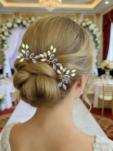 Women's Birthday Party Headpieces Crystal Wedding Prom Hair Accessories 3pcs Pageant Banquet Hairpins,AB - color: ABcolor