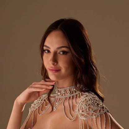 STONEFANS Bridal Rhinestone Shoulder Necklace Body Collar Jewelry Luxury Tassel Crystal Shoulder Harness Chain Wedding for Women - style: Fashion3