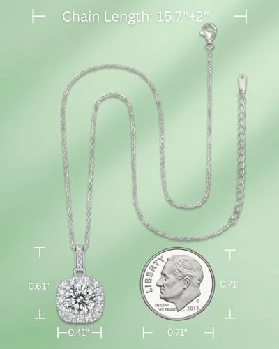 Moissanite Cushion Cut Pendant Necklace for Women - color: Silver, size: 1ct, style: Cushion Cut