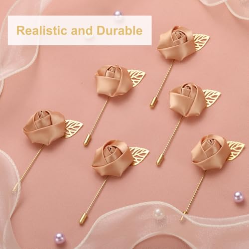 uxcell 24pcs Champagne Rose Boutonnieres Flower Pins for Wedding | Buttonholes Pocket Boutonnieres for Wedding Ceremony Anniversary Prom Formal Dinner Party - color: Champagne