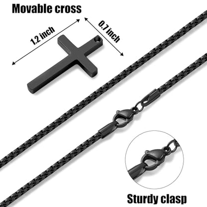 Fiusem Cross Necklace for Men, Stainless Steel Cross Pendant Jewelry Gift | Silver/Gold/Black Mens Cross Necklaces with 2.5mm Cross Chain, Box Chain 16-28 Inch - size: 28.0 Inches, style: Small Black cross: 1.2" * 0.7"
