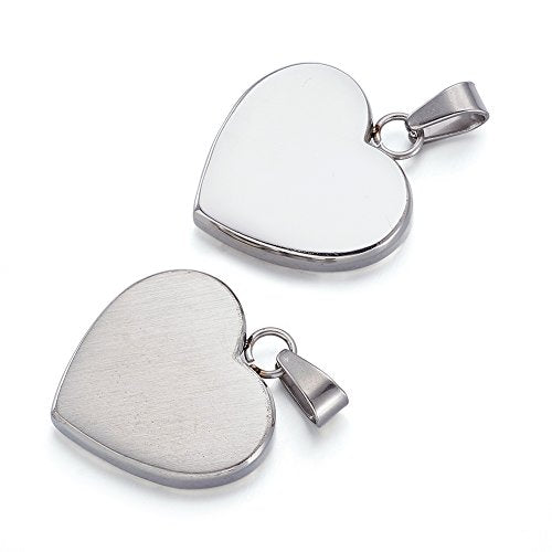 Beadthoven 10pcs 304 Stainless Steel Heart Tag Pendants for DIY Love Necklace Charms Valentine Gift Heart 23x22x4mm (Stainless Steel) - color: With bail#StainlessSteel Color, size: Heart