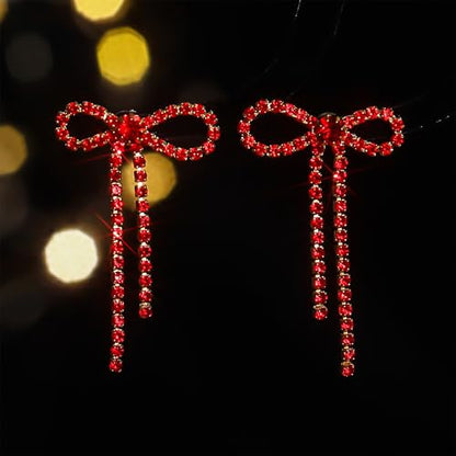 Bow Earrings Red Earrings for Women Dangle Cute Earrings Red Stuff Jewelry Outfits Accessories Gifts for Girls - color: B1:red rhinestone bow earrings