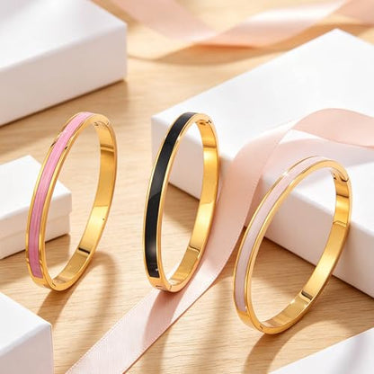 Gold Bracelets for Women Stainless Steel Bangle Set Colorful Enamel Stackable Jewelry