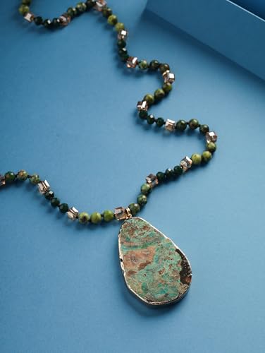 MINACHI Handmade Agate Pebble Pendant with Crystal Beads, Random Stone Shape, Vintage Women's Jewelry - style: Necklace NECK.007