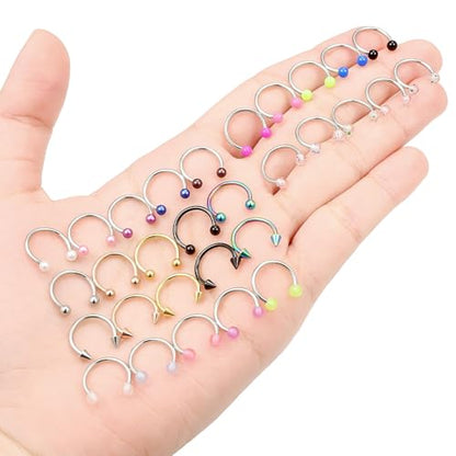 20/18/16/14G Horseshoe Septum Nose Lip Rings Smile Piercings 6/8/10/12/14/16mm Cartilage Helix Daith Earrings Surgical Steel Jewelry for Women Men - size: 16g*3/8in(10mm)