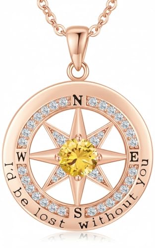 Compass Necklace for Women Wife Girlfriend Mom Daughter Gifts | S925 Silver Jewelry For Anniversary 18K Rose Gold Gifts For Birthday Christmas Mothers Valentines Day 12 Birthstones - style: 11-November-Rose Gold