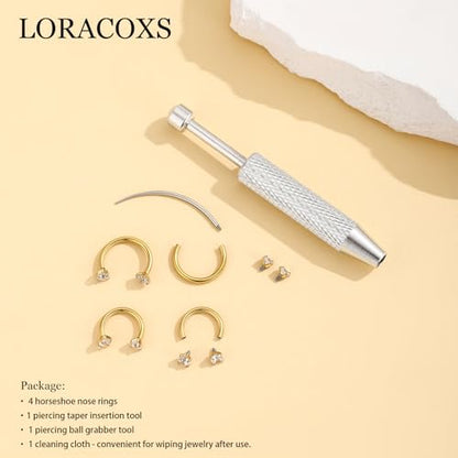 Horseshoe Nose Ring for Women, 20G 18G 16G Surgical Steel Nose Hoops, Multi-Purpose Nose Piercing Jewelry for Cartilage Helix Tragus Labret Septum Lips Ears - color: 16G-Gold 8MM&10MM
